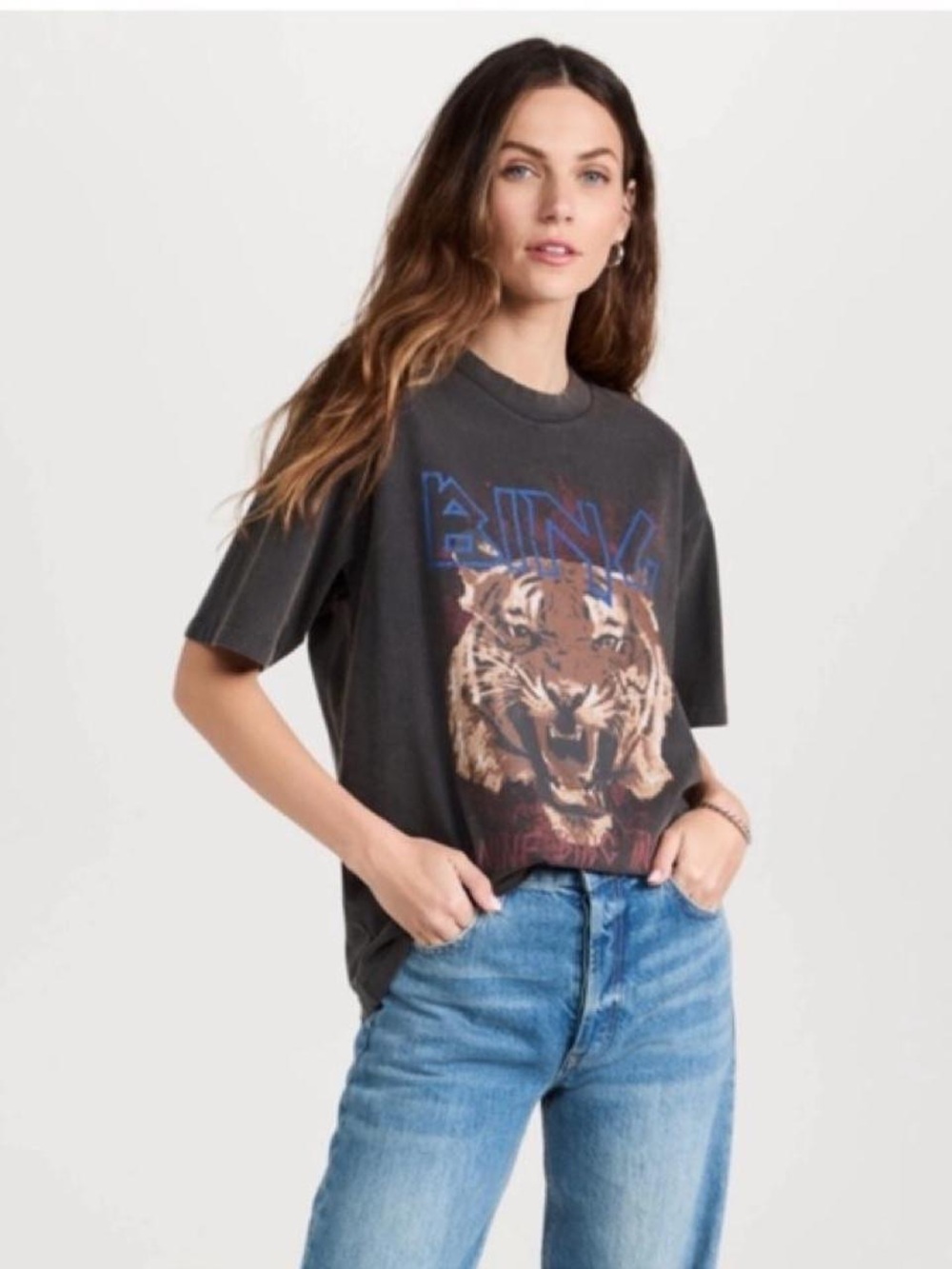 ANINE BING Black Tiger Graphic TShirt Size Small